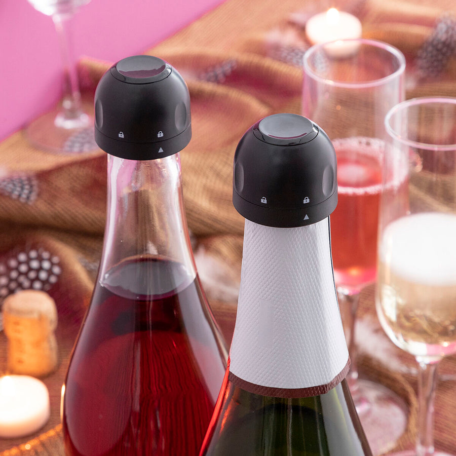 Set von Schaumwein-Korken Fizzave InnovaGoods Packung mit 2 Einheiten Schwarz (Restauriert A)